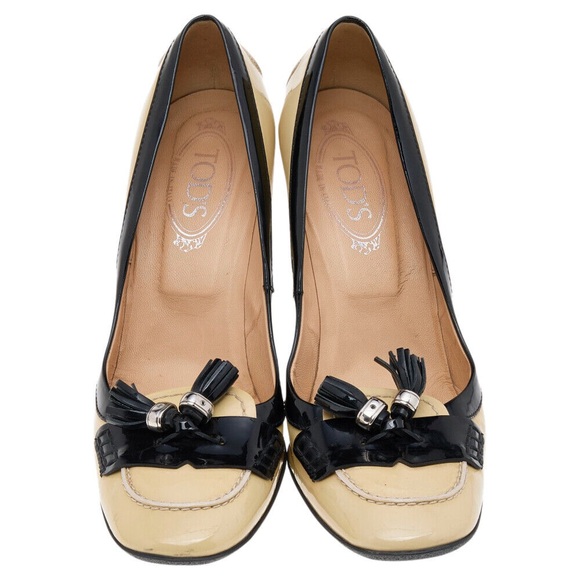 Tod's Shoes - Never Worn | Tod's Beige-Cream/Black Patent Leather Tassel Loafer Pumps!